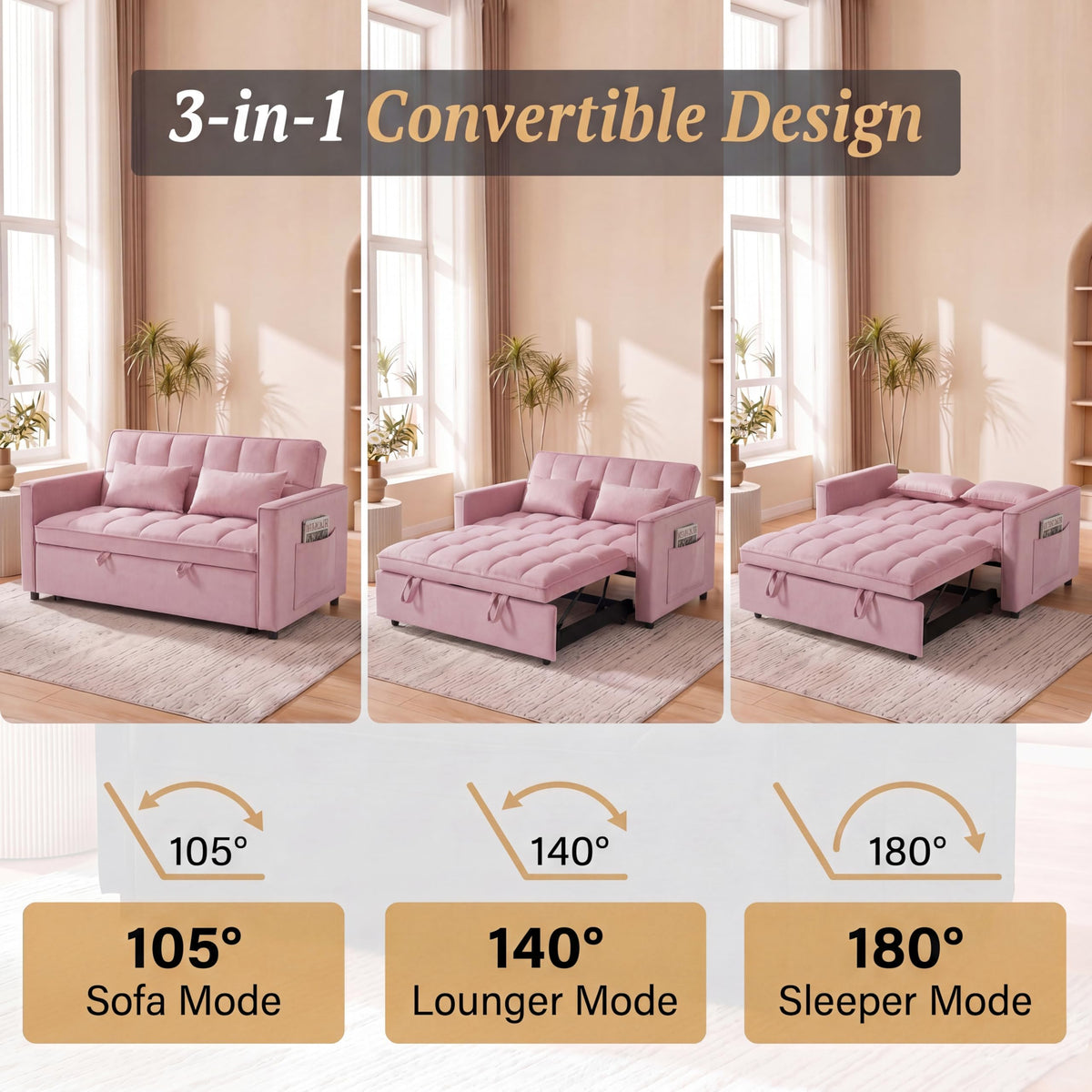 Pink Velvet 54" Sleeper Sofa R541561