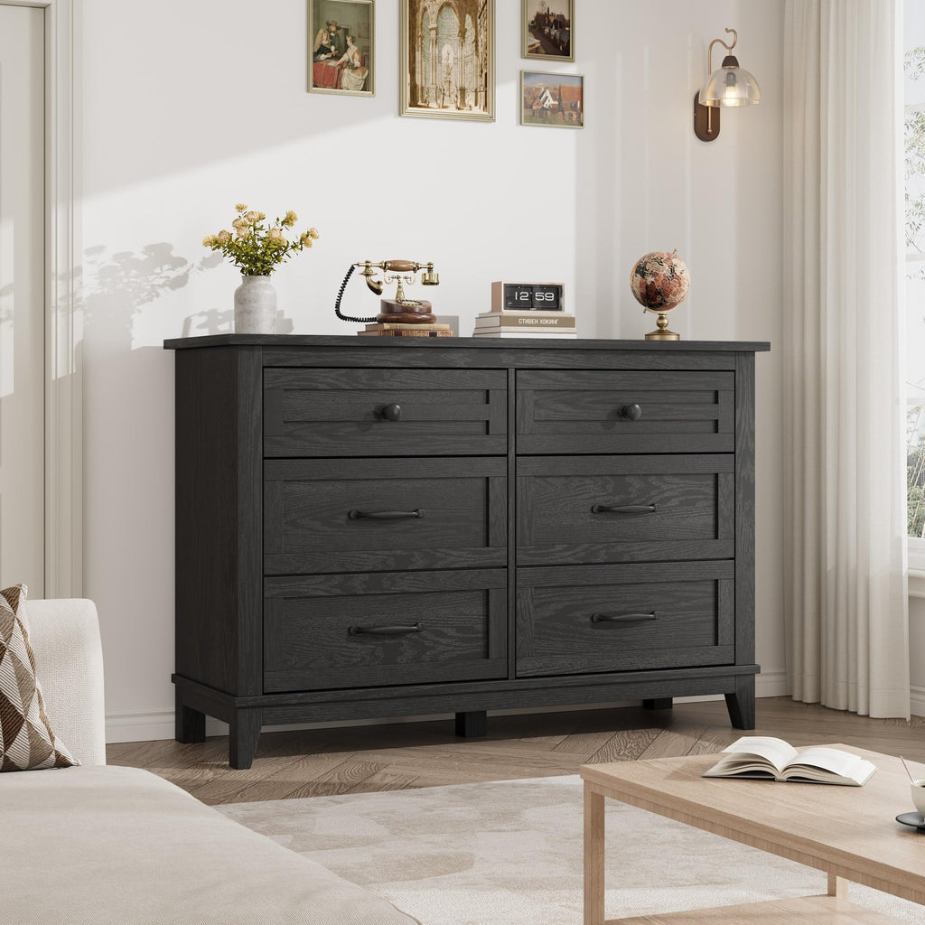 6 Drawer Wood Dresser Dark Black J3043