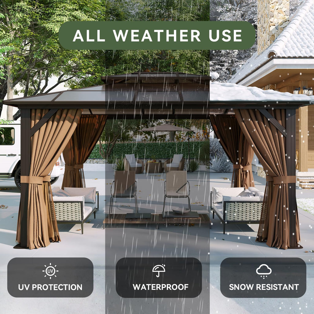 12'x10' Hardtop Gazebo with Polycarbonate Double Roof Q94905