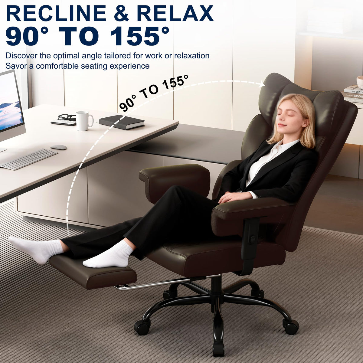 Big and Tall Faux Leather Office Chair with Footrest S3785