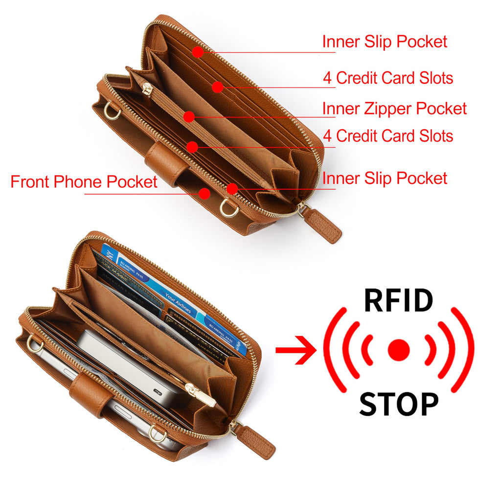 Small Leather Crossbody Wristlet Wallet and Phone Purse R220