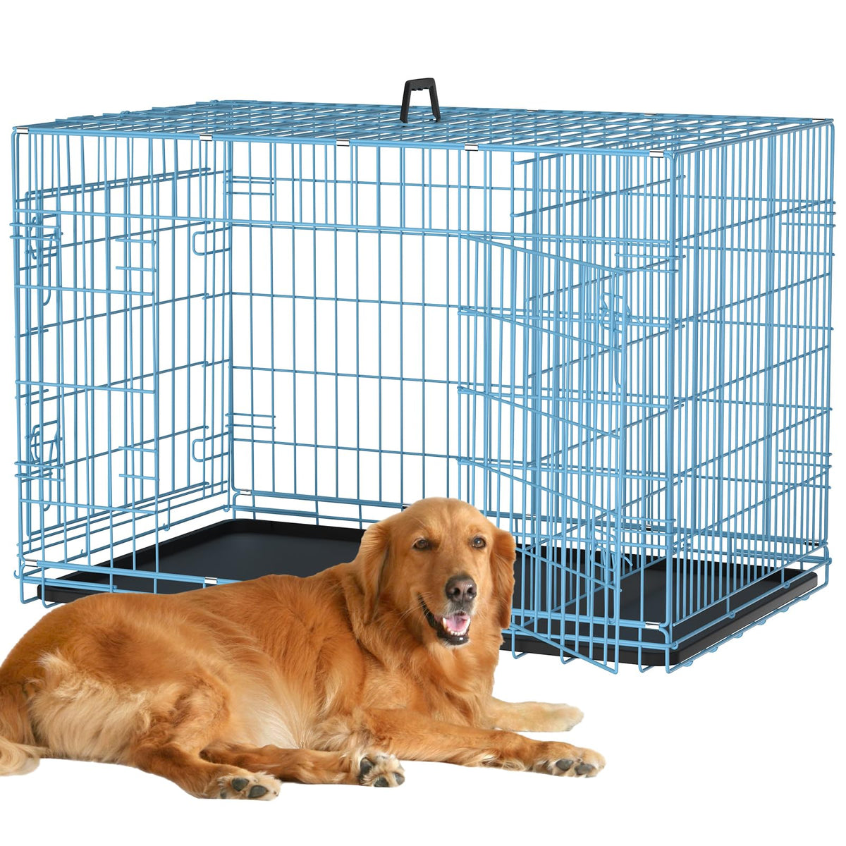 48 Inch Extra Large Double Door Folding Metal Dog Crate with Divider Panel V34359
