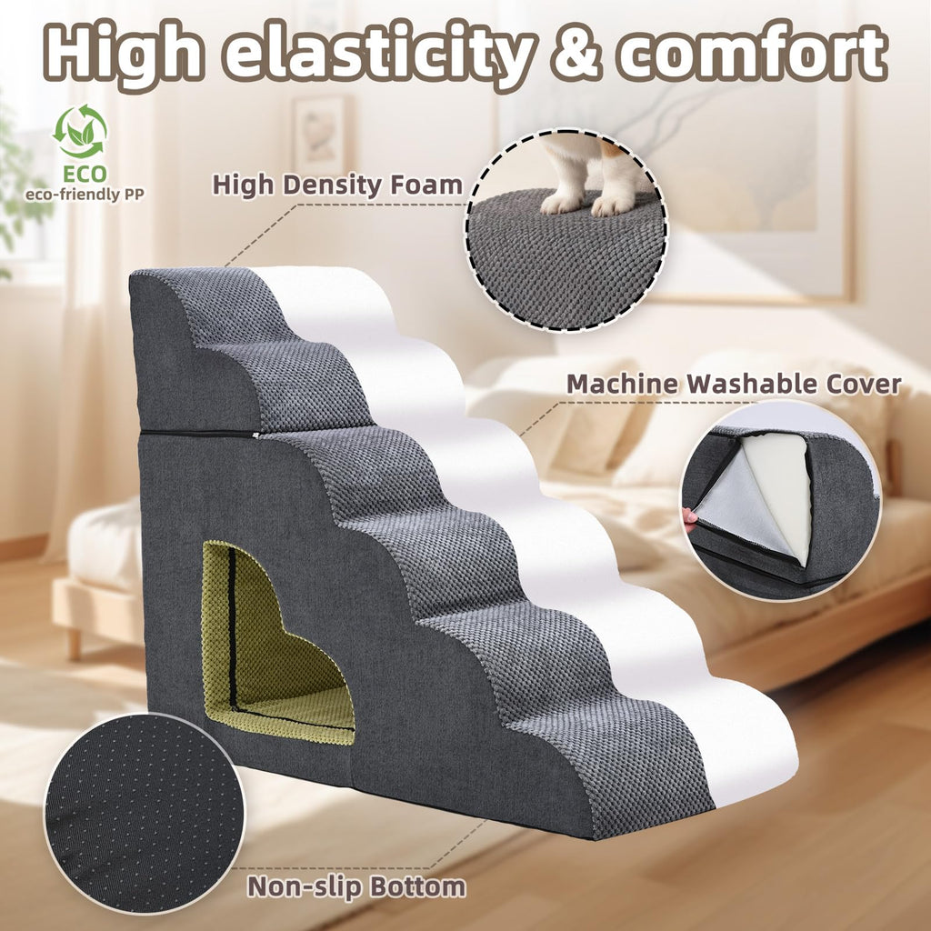 6 Step Non-Slip Grey Dog Stairs Q5939