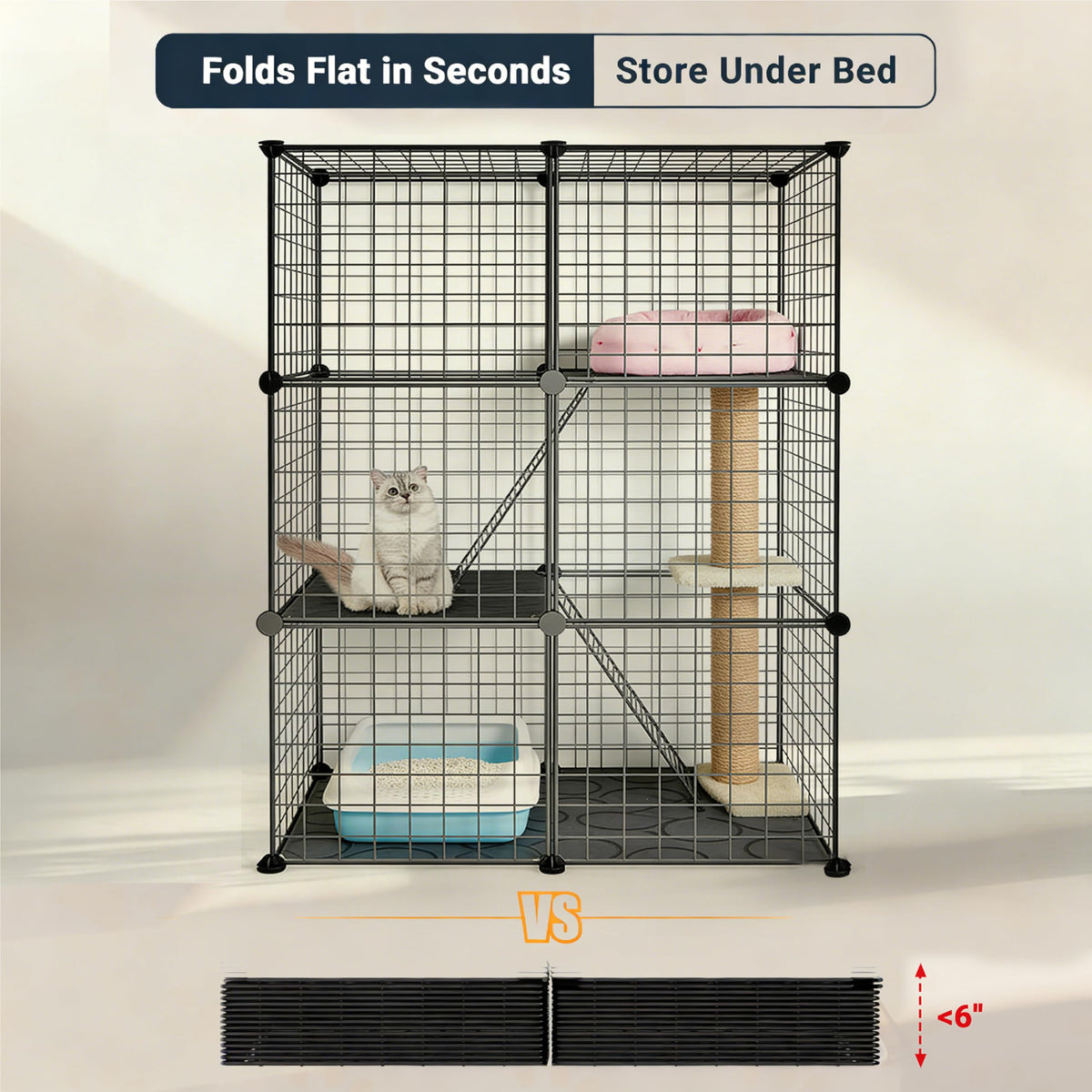 Foldable Black Wire Metal Cat Playpen E7360