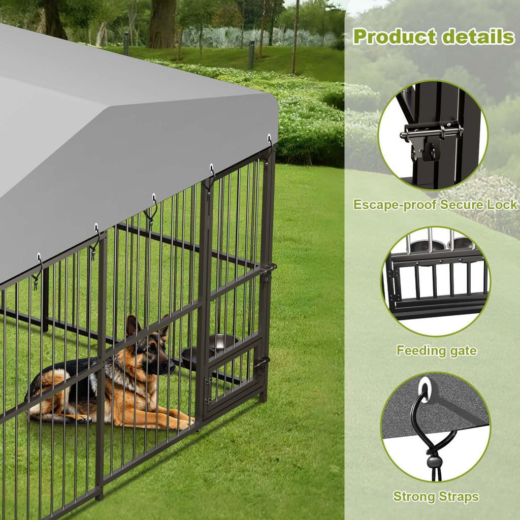 10x10x6 ft Heavy-Duty Outdoor Dog Kennel with Roof R9711