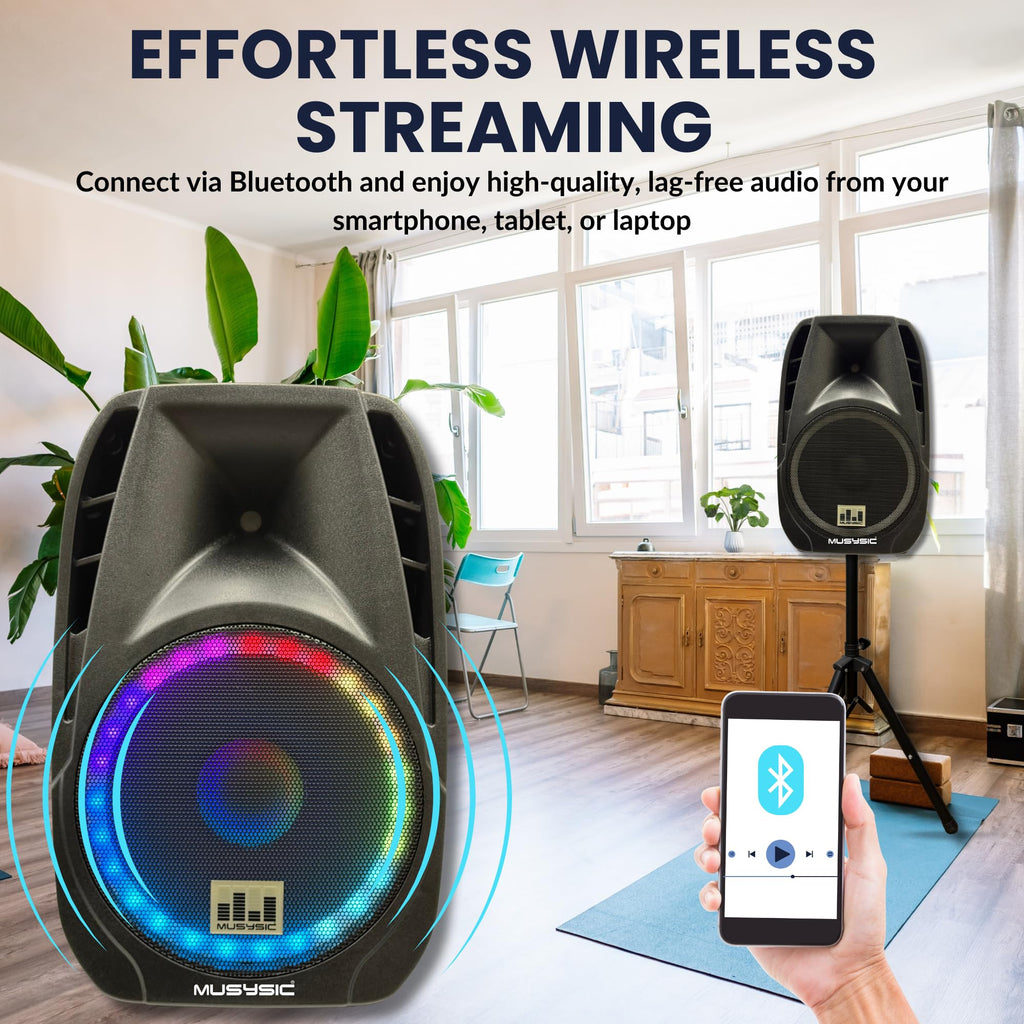 15" 2000W Portable PA Speaker System with Wireless Microphones D8199
