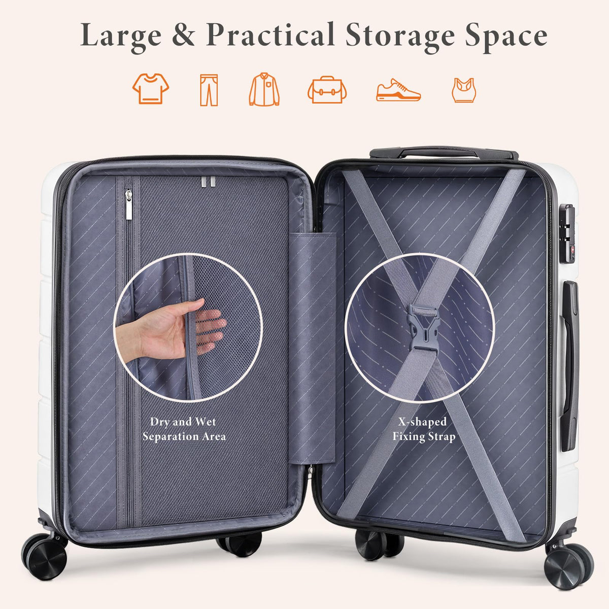 20 Inch White Hard Shell Suitcase H3276