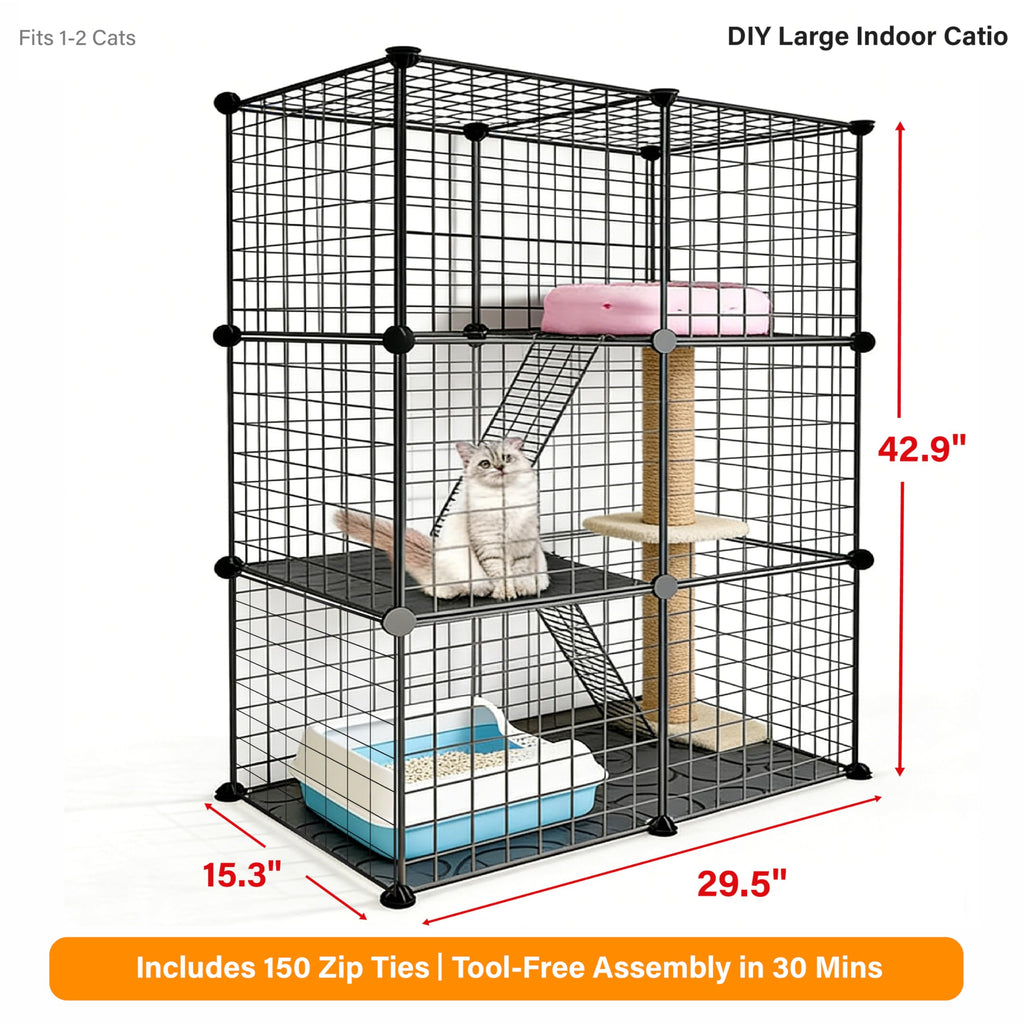 Foldable Black Wire Metal Cat Playpen E7360