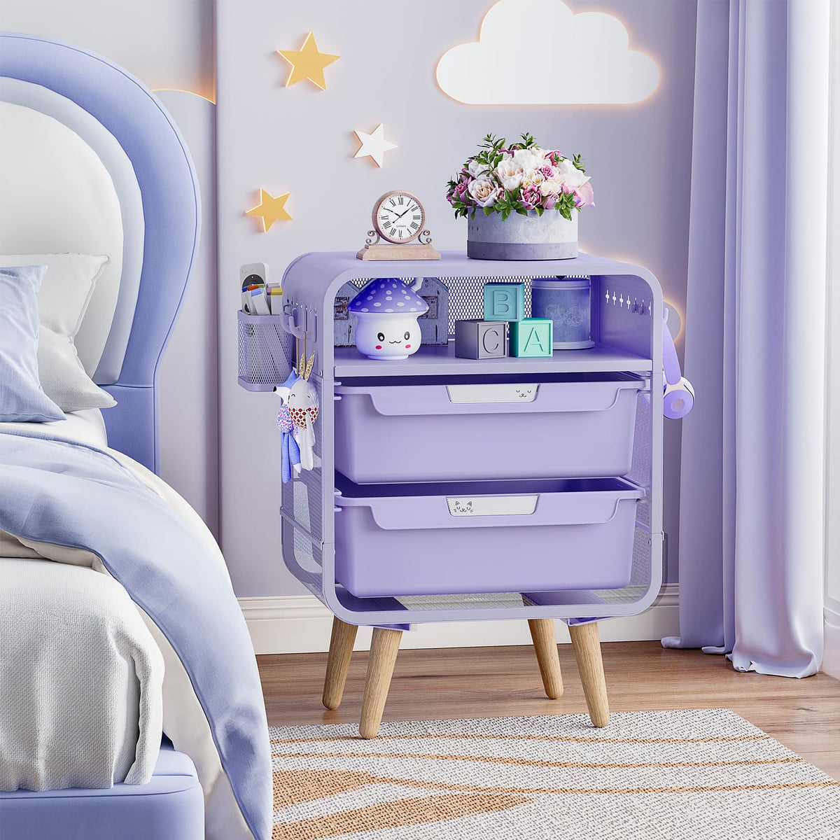 Kids Nightstand, Girls Bedside Table, Night Side Table, Purple H8208