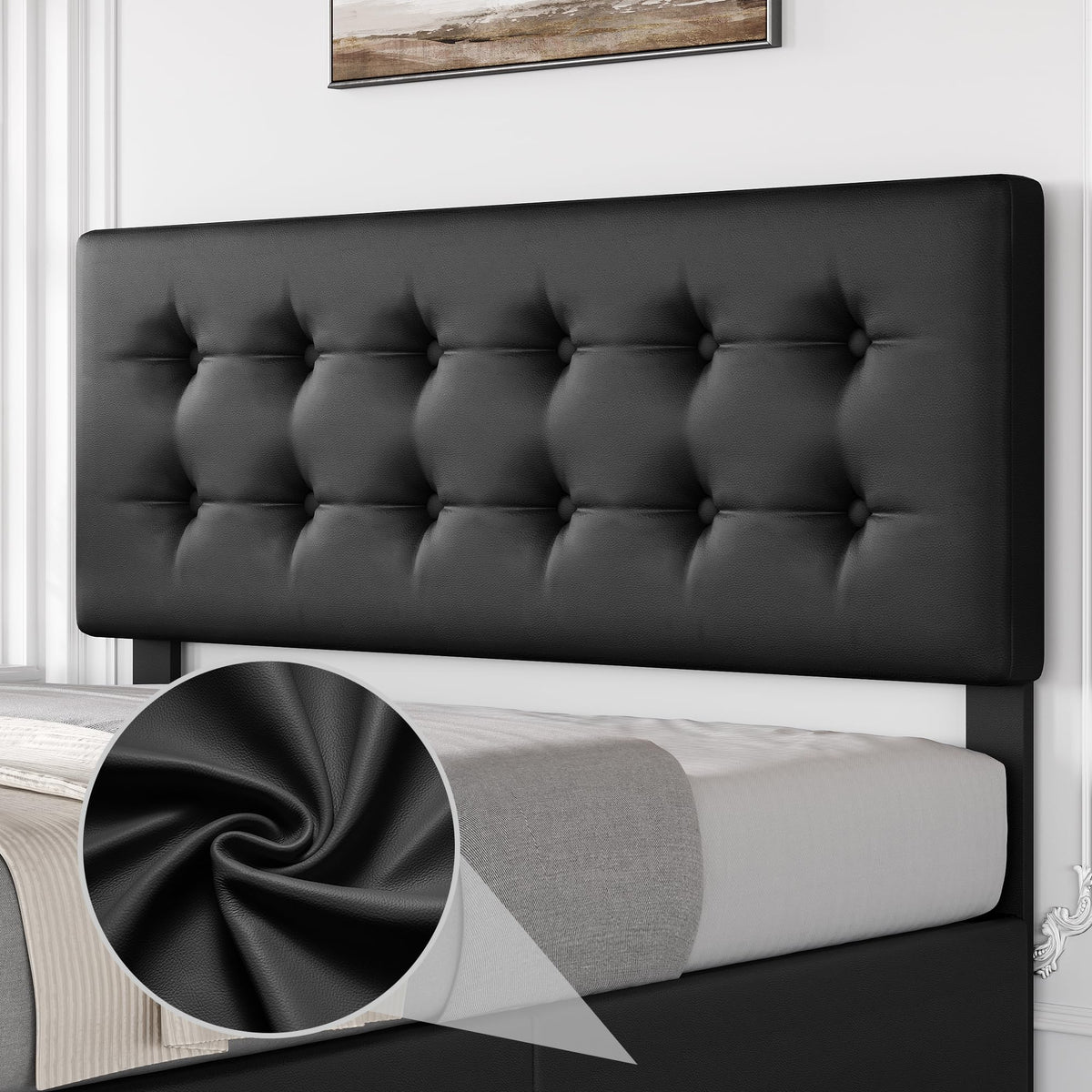 Full Size Bed Frame with 4 Storage Drawers and Headboard, Black O19435