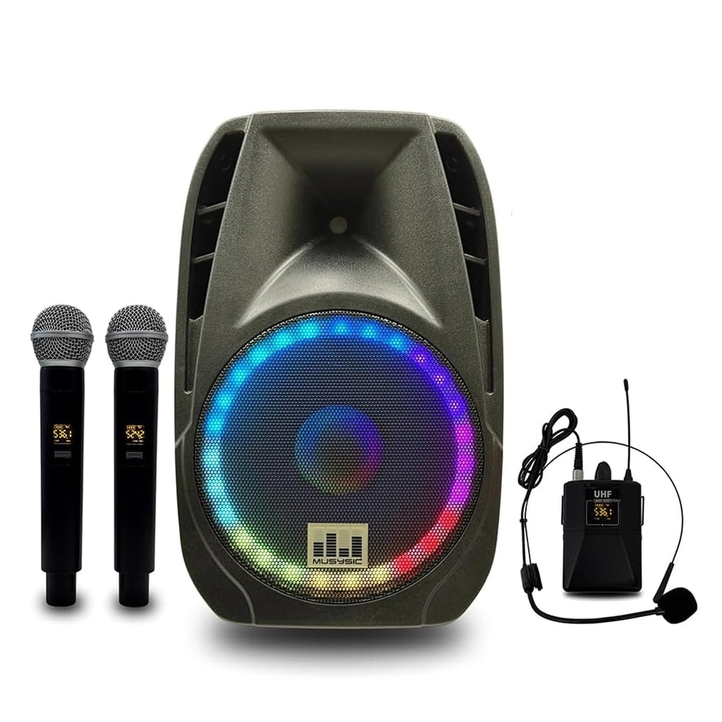 15" 2000W Portable PA Speaker System with Wireless Microphones D8199
