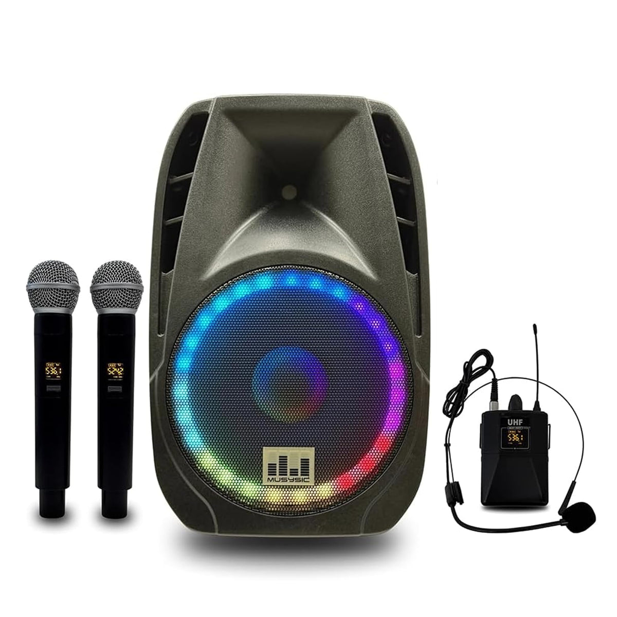 15" 2000W Portable PA Speaker System with Wireless Microphones D8199
