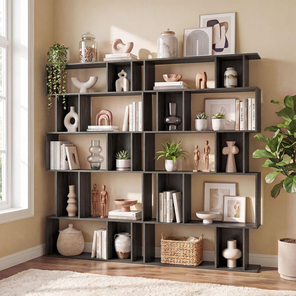 5-Tier 10-Cube Black Bookshelf W9594