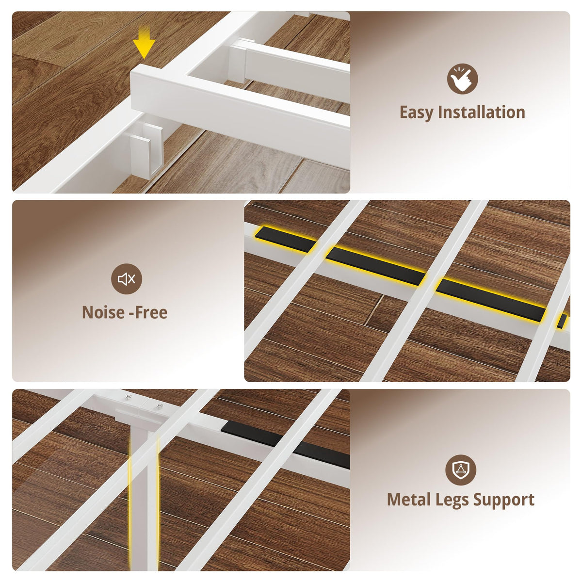 White Full Bed Frame with LED Lights & Charging Station V2840