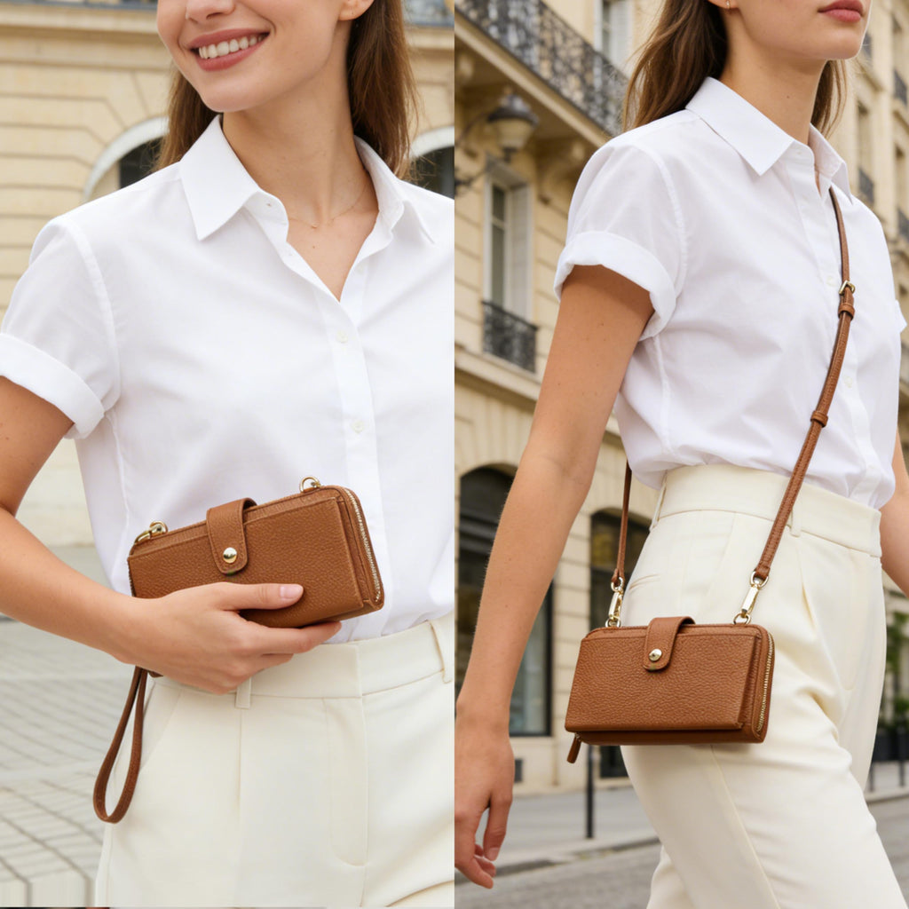 Small Leather Crossbody Wristlet Wallet and Phone Purse R220