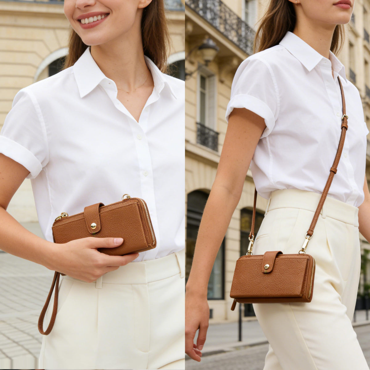 Small Leather Crossbody Wristlet Wallet and Phone Purse R220