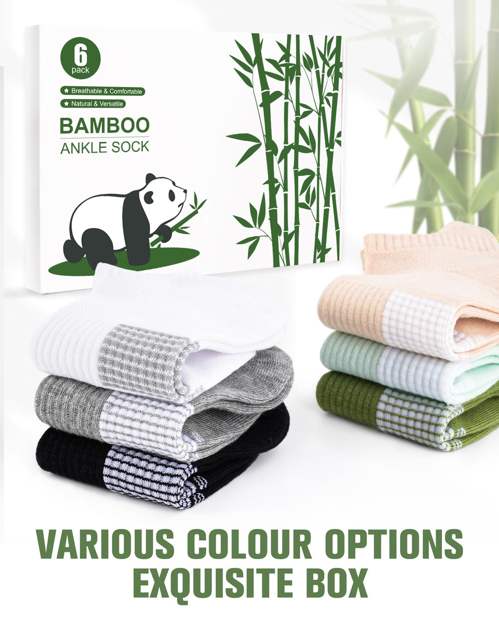 Women's Bamboo Viscose Ankle Socks, 6 Pairs X7369