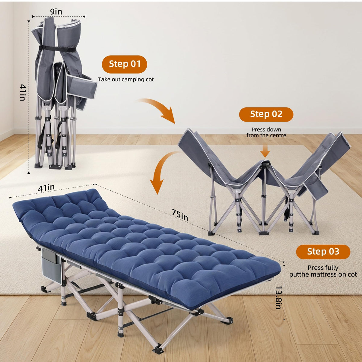 Heavy Duty 2 Pack Folding Camping Cot with Carry Bag A113889