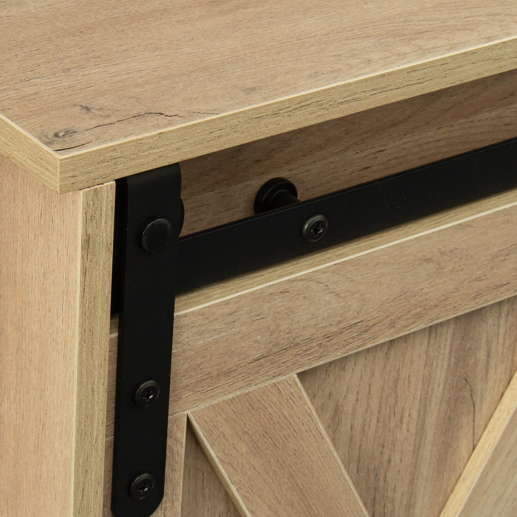 Rustic Oak Wood TV Stand with Sliding Barn Door K8235