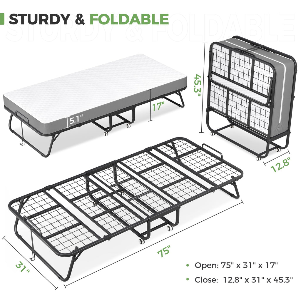 Folding Bed with 5 Inch Memory Foam Mattress F8399