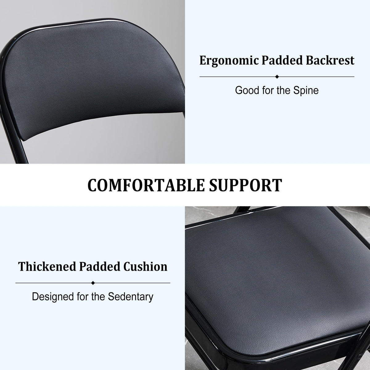 Black Folding Chairs 10-Pack Padded Heavy Duty Steel Frame W98358
