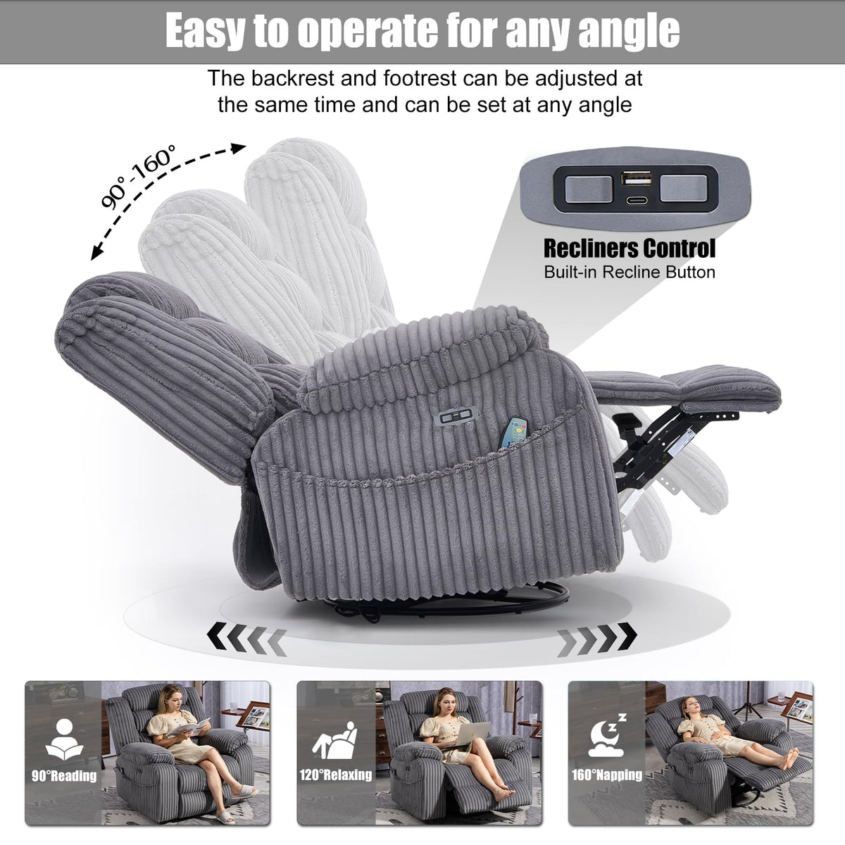 Power Swivel Rocker Recliner Chair with Vibration & Heat I243