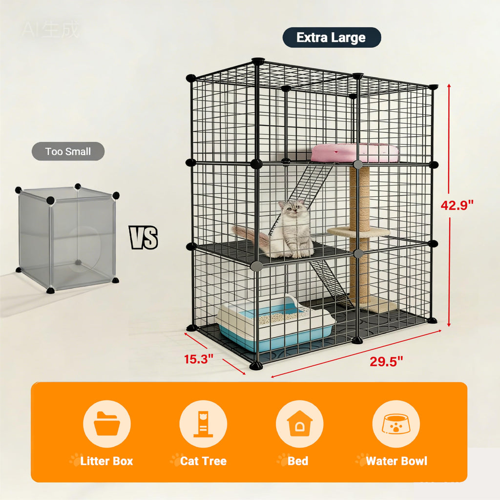 Foldable Black Wire Metal Cat Playpen E7360