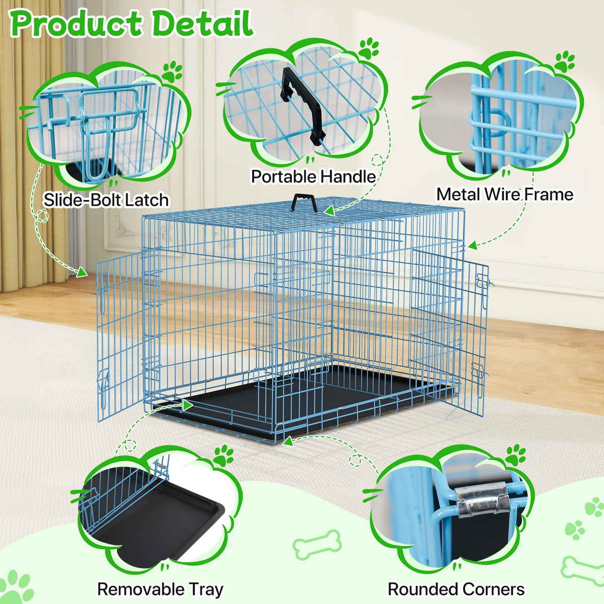 48 Inch Extra Large Double Door Folding Metal Dog Crate with Divider Panel V34359