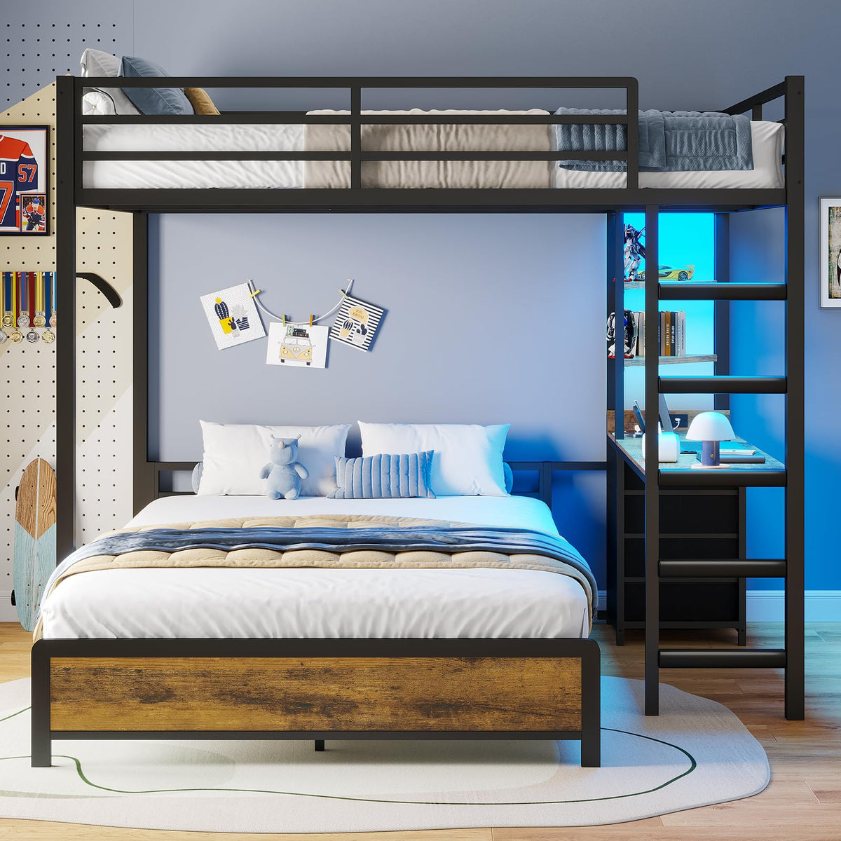 Twin Over Full Bunk Bed with Desk & 4 Storage Drawers, Black T86982