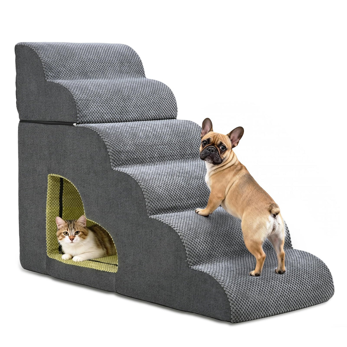 6 Step Non-Slip Grey Dog Stairs Q5939