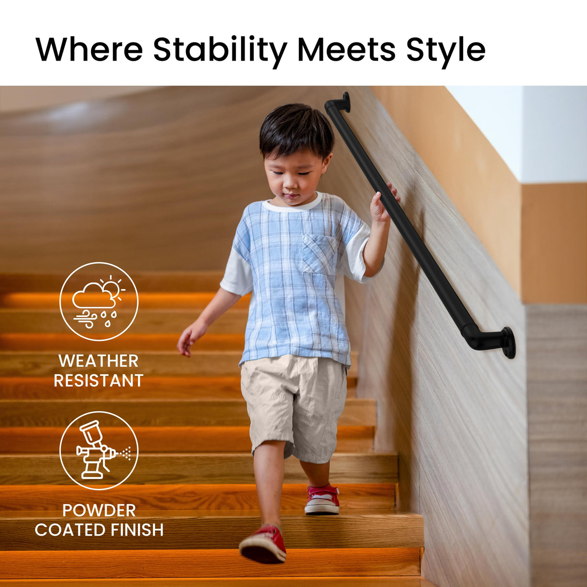 Aluminum Handrail for Stairs, Black, 4' Length W13353
