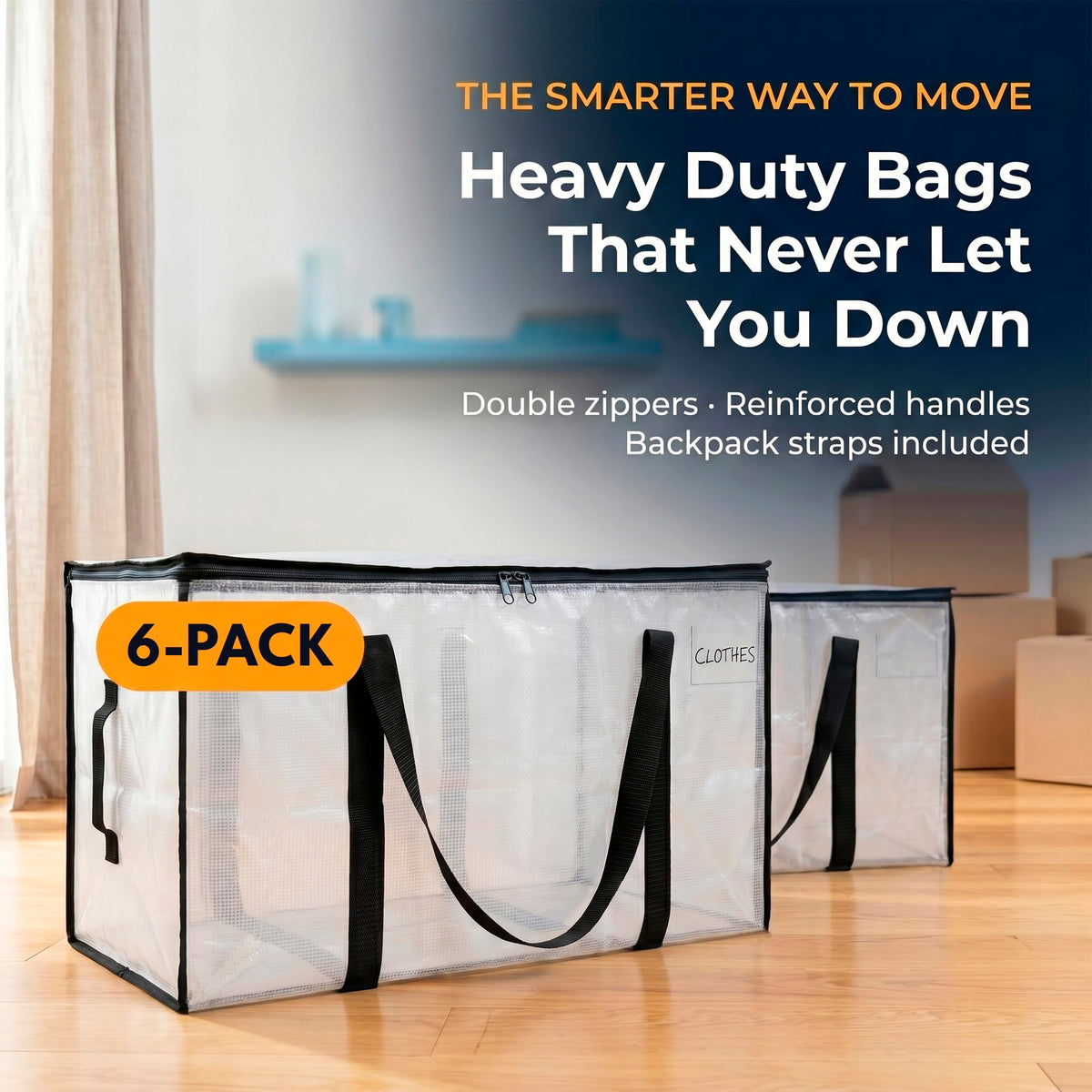 Heavy Duty Water Resistant Storage Bags with Backpack Straps 6 Pack S6157
