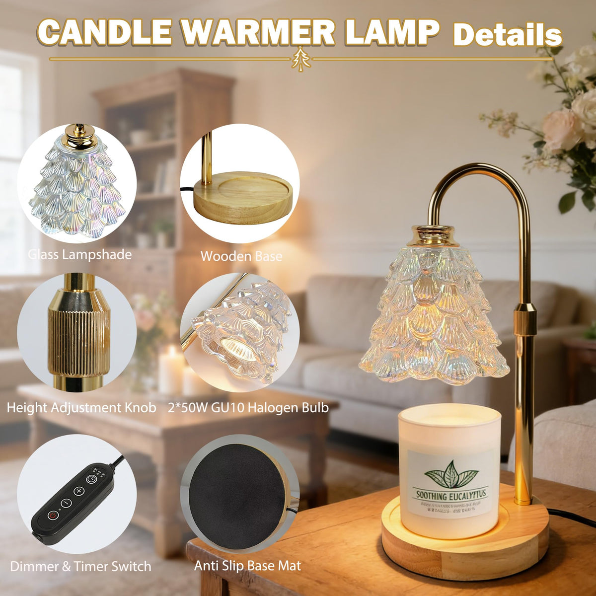 Candle Warmer Lamp with Timer Dimmable Adjustable Height D47570