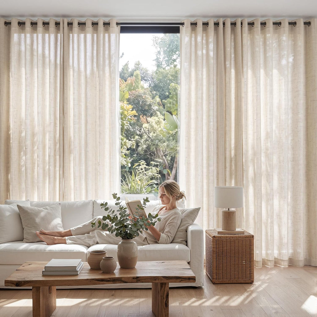 Linen Curtain 84 Inch Light Filtering Grommet 1 Panel Beige O8320