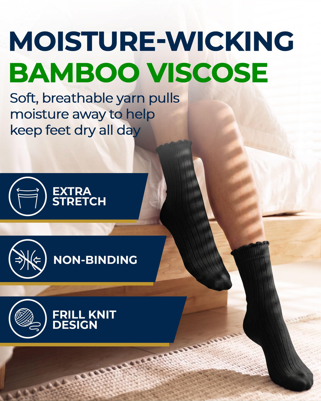 Knit Bamboo Viscose Diabetic Socks 6 Pairs Y986934