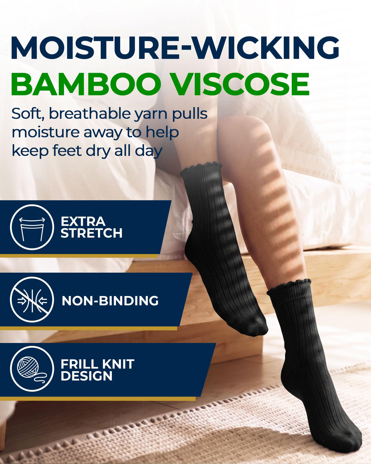 Knit Bamboo Viscose Diabetic Socks 6 Pairs Y986934