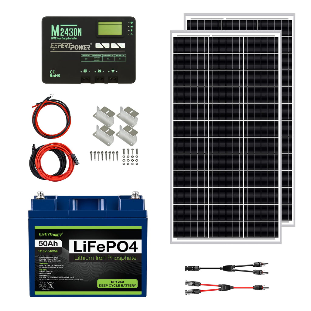 200W 12V Solar Panel Kit with 50Ah LiFePO4 Battery and 30A MPPT Charge Controller K22704