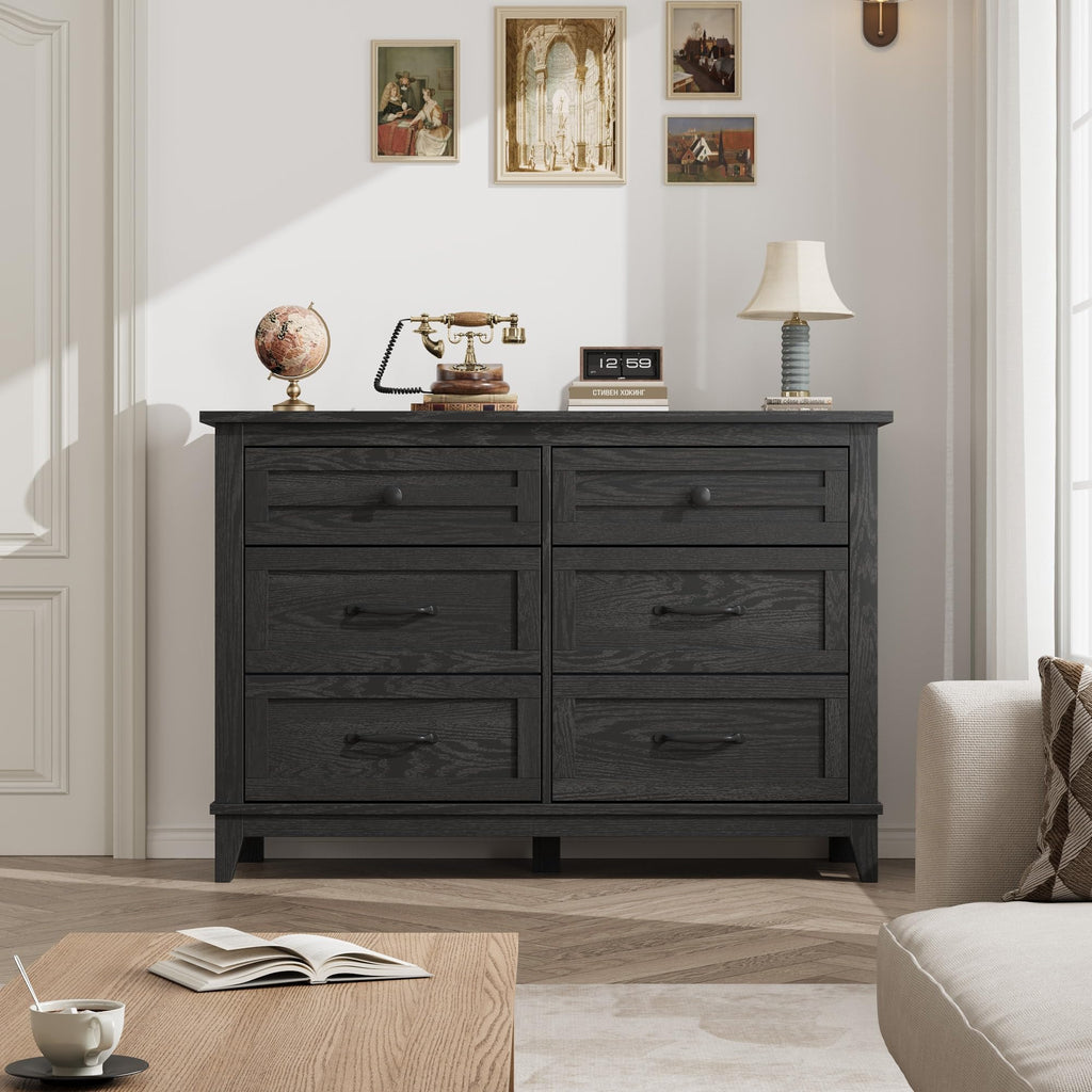 6 Drawer Wood Dresser Dark Black J3043