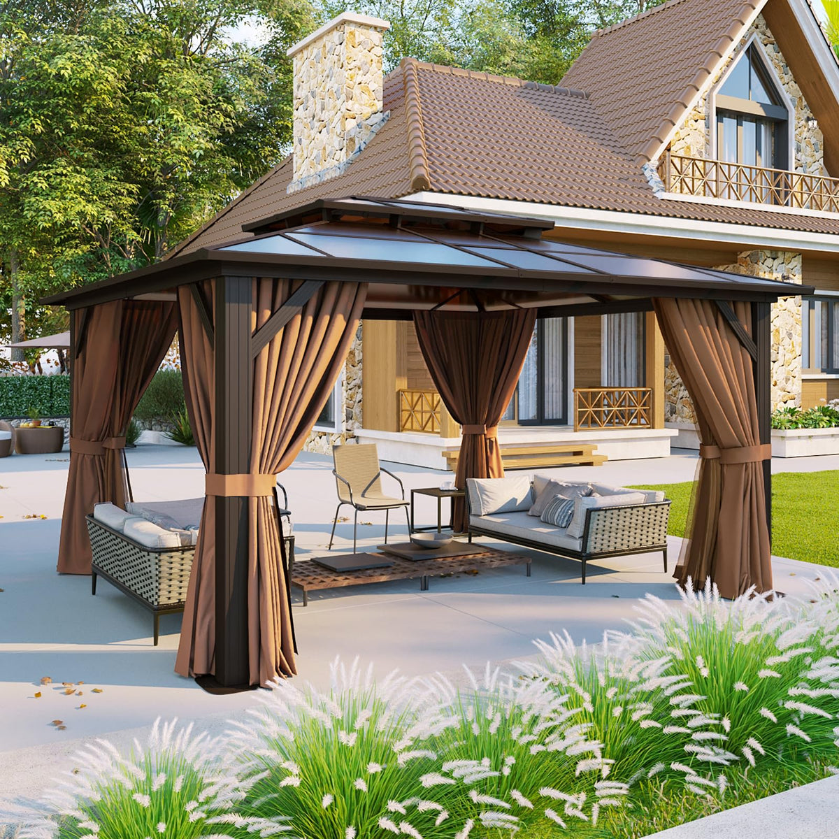 12'x10' Hardtop Gazebo with Polycarbonate Double Roof Q94905