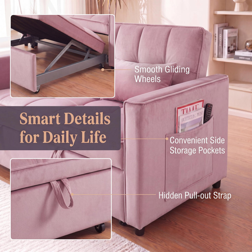 Pink Velvet 54" Sleeper Sofa R541561