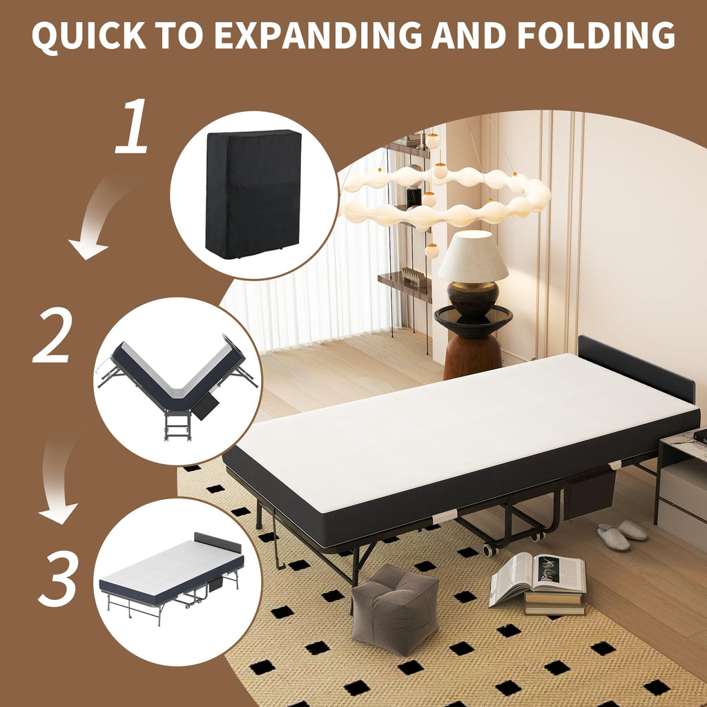 Folding Bed with Mattress & Headboard T660640