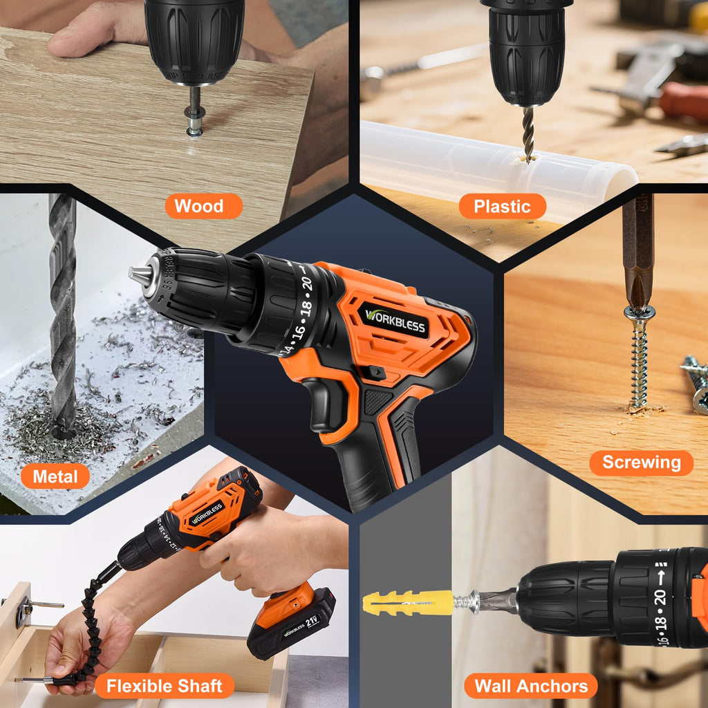 Cordless Drill, 20+1 Torque, 2 Speed, 3/8" Electric Screwdriver with 28pcs Drill Bits Set H58107
