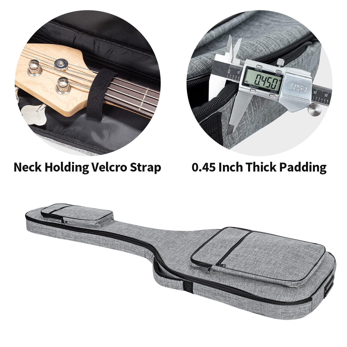 47 Inch 11mm Padding Grey Electric Bass Guitar Bag D3064