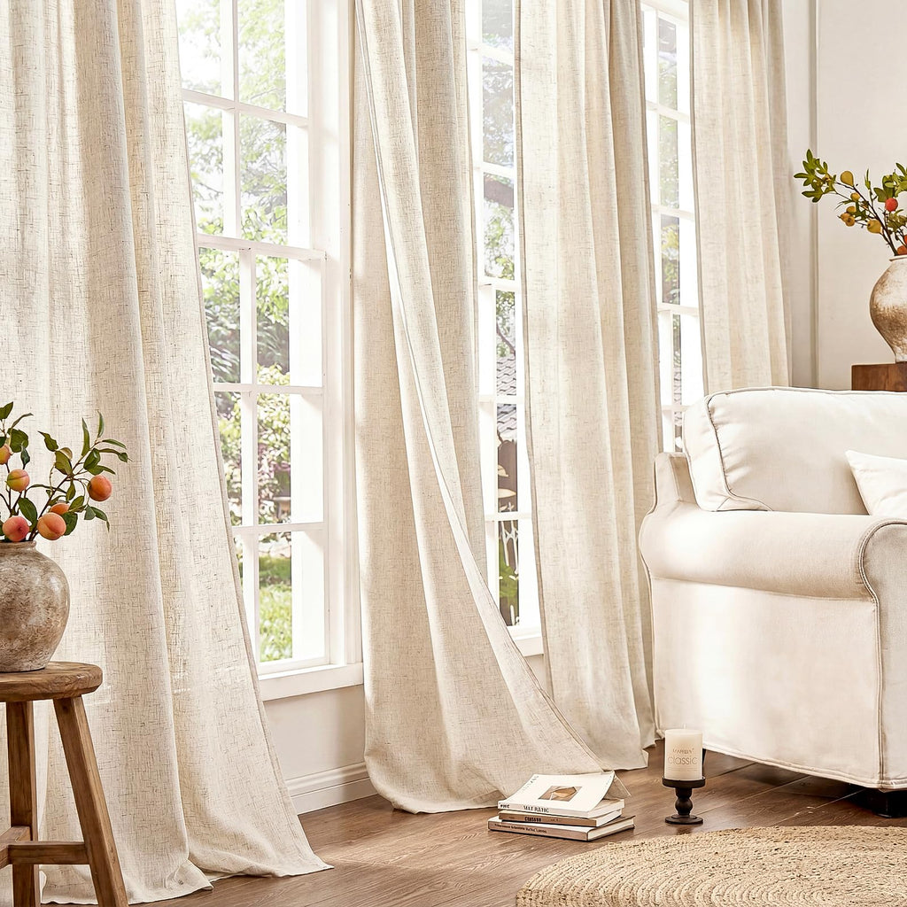 Linen Curtain 84 Inch Light Filtering Grommet 1 Panel Beige O8320