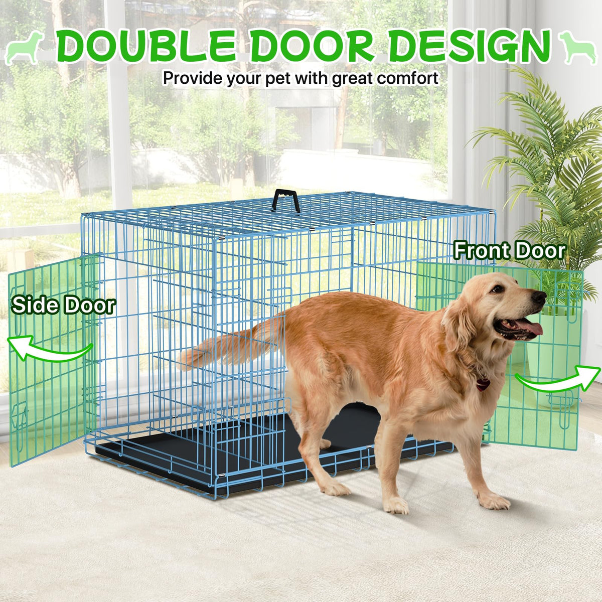48 Inch Extra Large Double Door Folding Metal Dog Crate with Divider Panel V34359