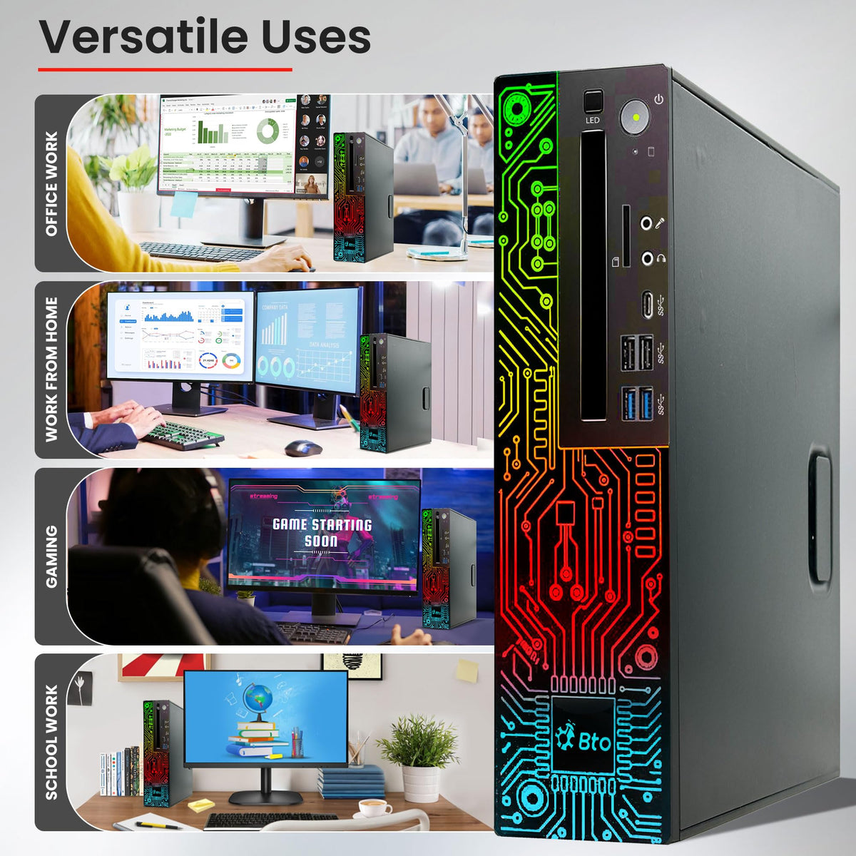 RGB Gaming Desktop PC Intel i5 16GB Ram 512GB SSD GeForce GT 1030 Windows 11 Pro D9748