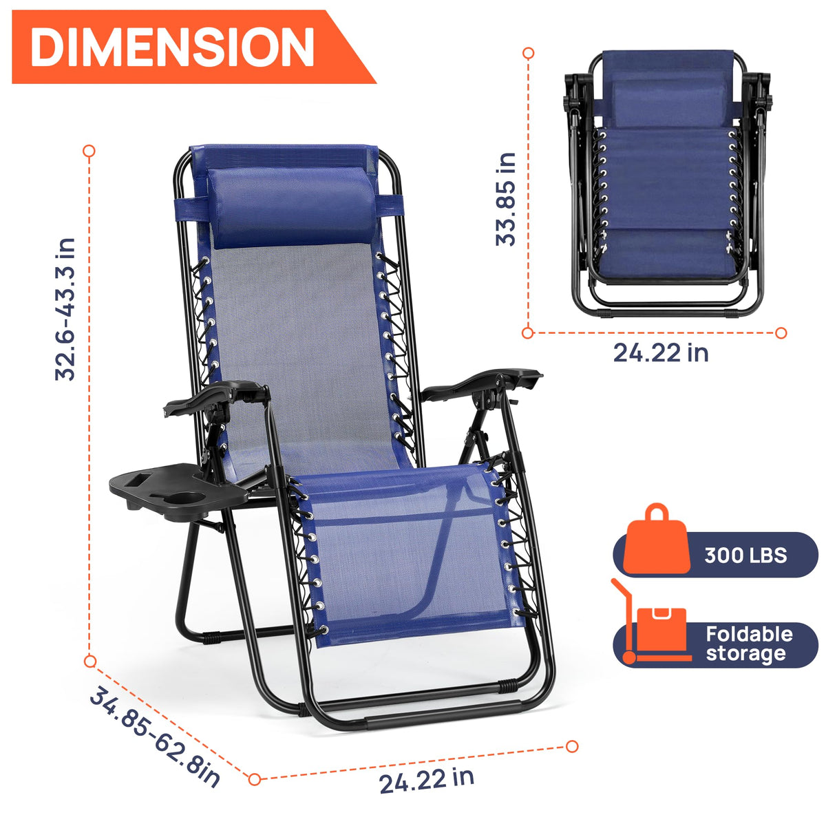 Oversized Blue Zero Gravity Chair Set of 2 D269111
