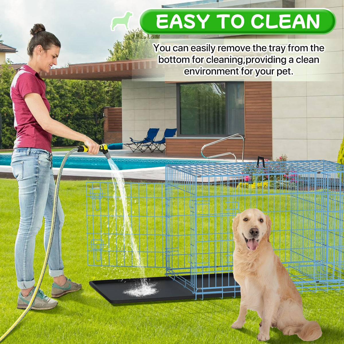 48 Inch Extra Large Double Door Folding Metal Dog Crate with Divider Panel V34359