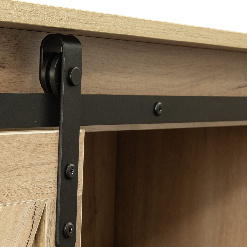 Rustic Oak Wood TV Stand with Sliding Barn Door K8235