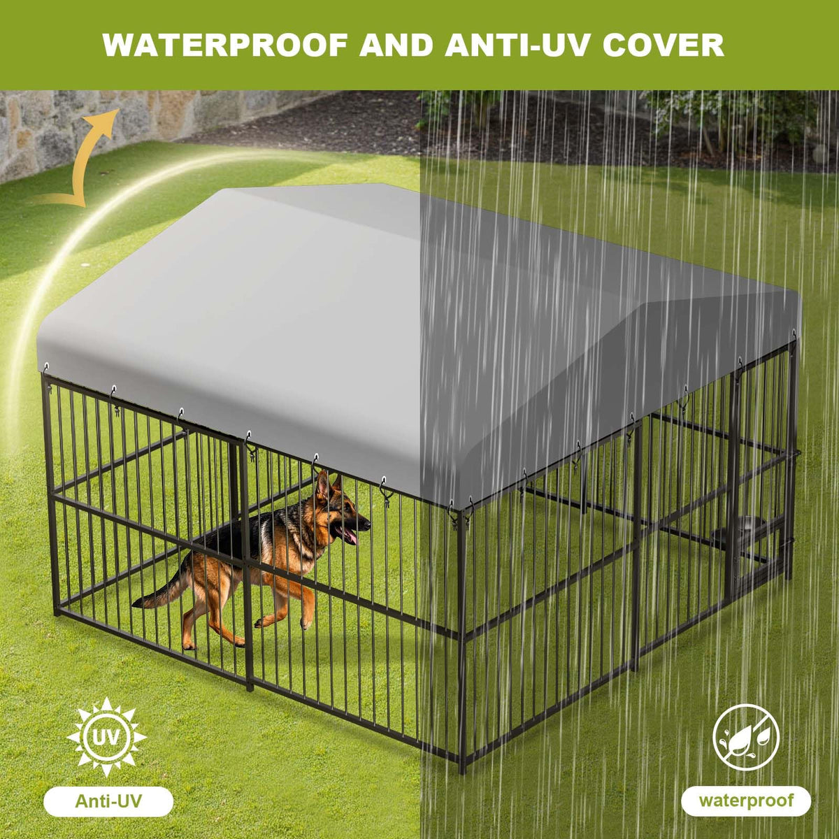 10x10x6 ft Heavy-Duty Outdoor Dog Kennel with Roof R9711